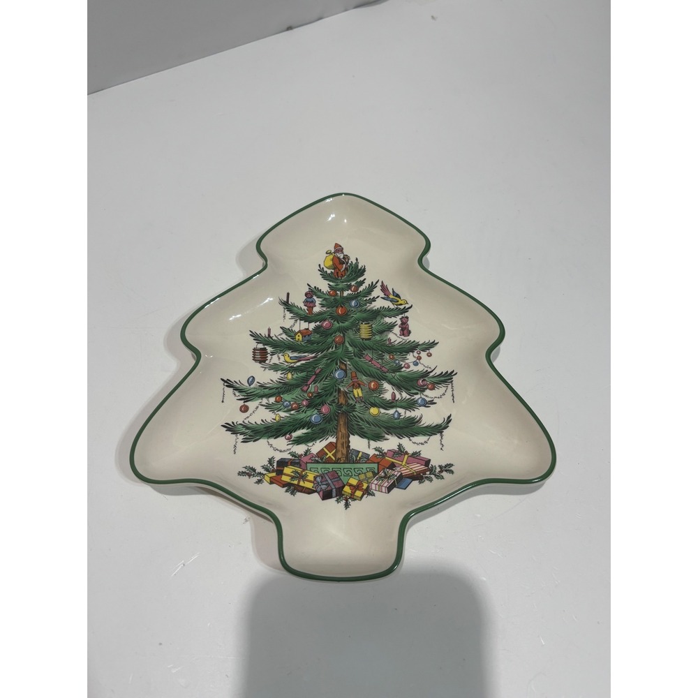 Spode Christmas Tree Serving Dish 9.5in White Tree Shaped S3324‎
